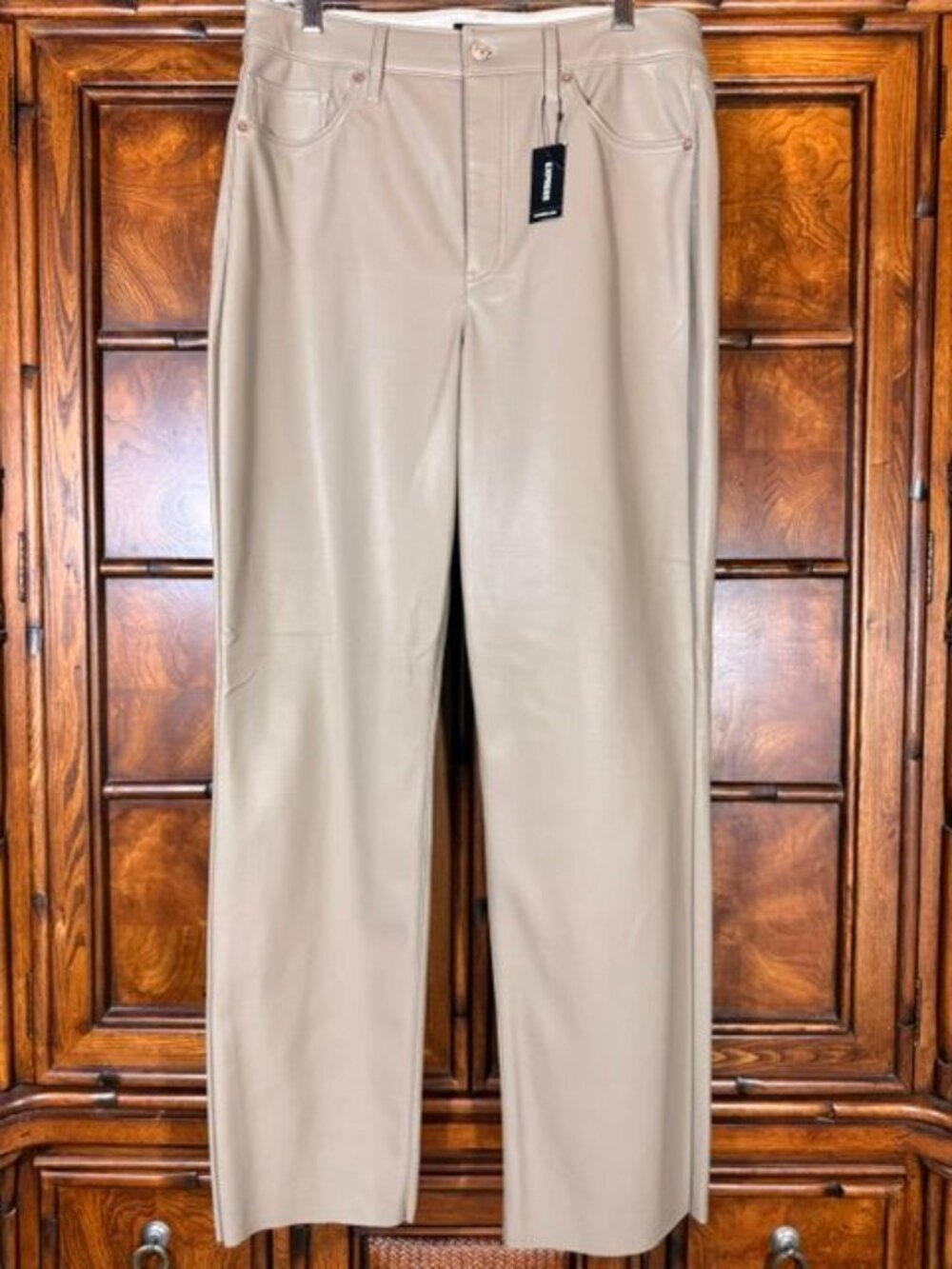 Express Taupe Modern Straight Super High Rise Faux Lambskin Leather Jean Sz 12L - Picture 3 of 13
